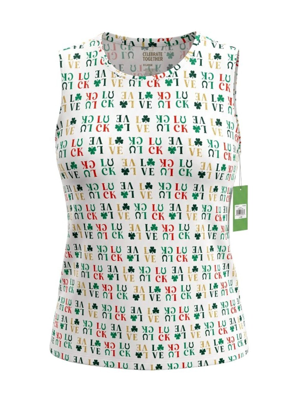 Celebrate Together Womens XL St Patricks Day Tank Top Shamrock Lucky Love NWT